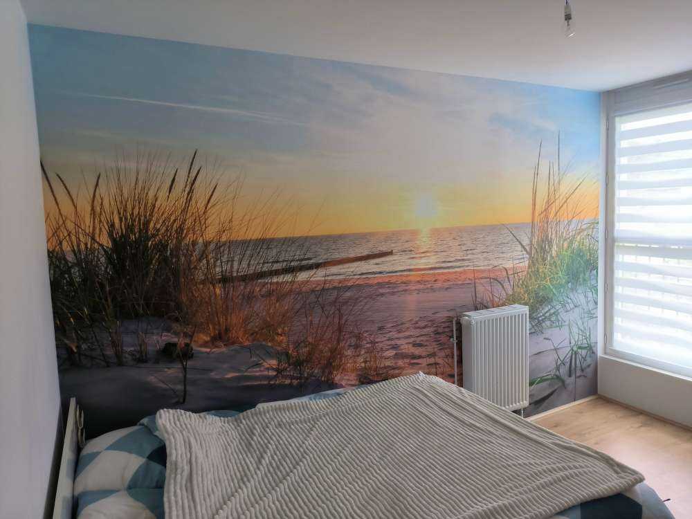 Plaża wydmowa przy zachodzie słońca