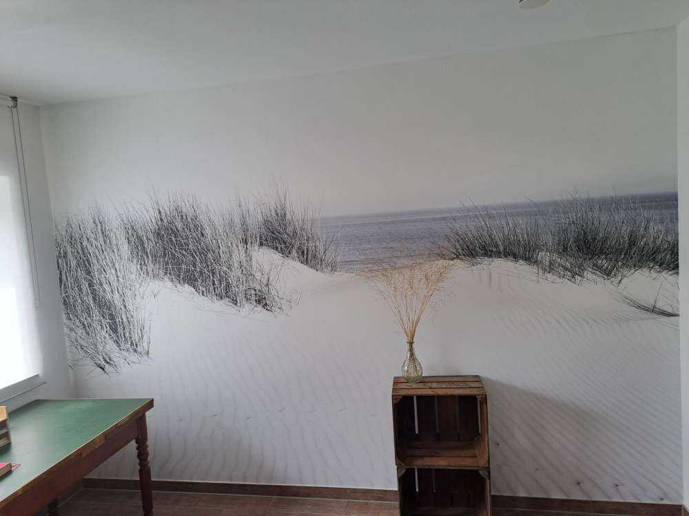 Przejście z wydmy na plażę czarno-białe