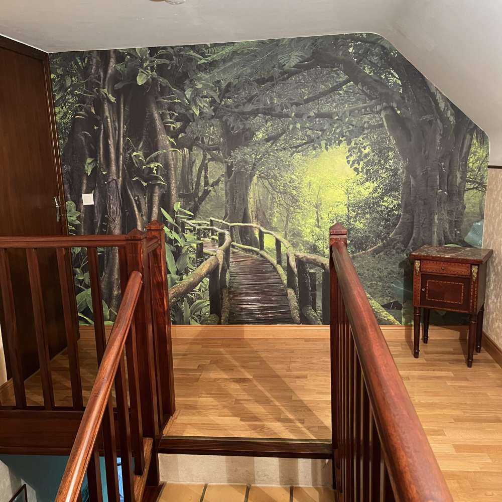 Drewniany most przez zieloną dżunglę