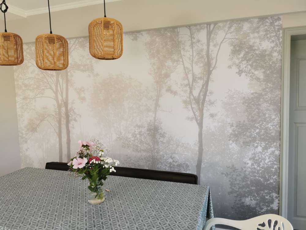 Gęsta mgła w lesie