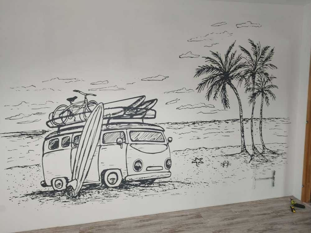 Czarny i biały rysunek plaży