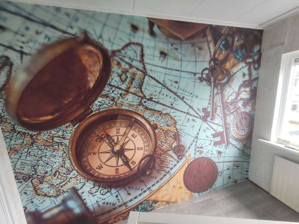 Historyczna mapa świata z kompasem - Fototapety.com