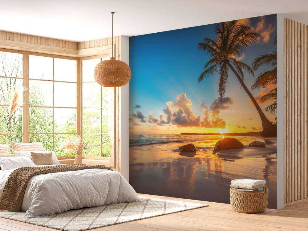 Palmy o zachodzie słońca