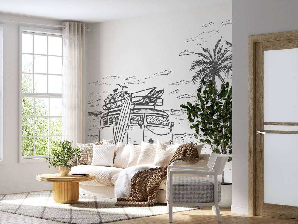 Czarny i biały rysunek plaży