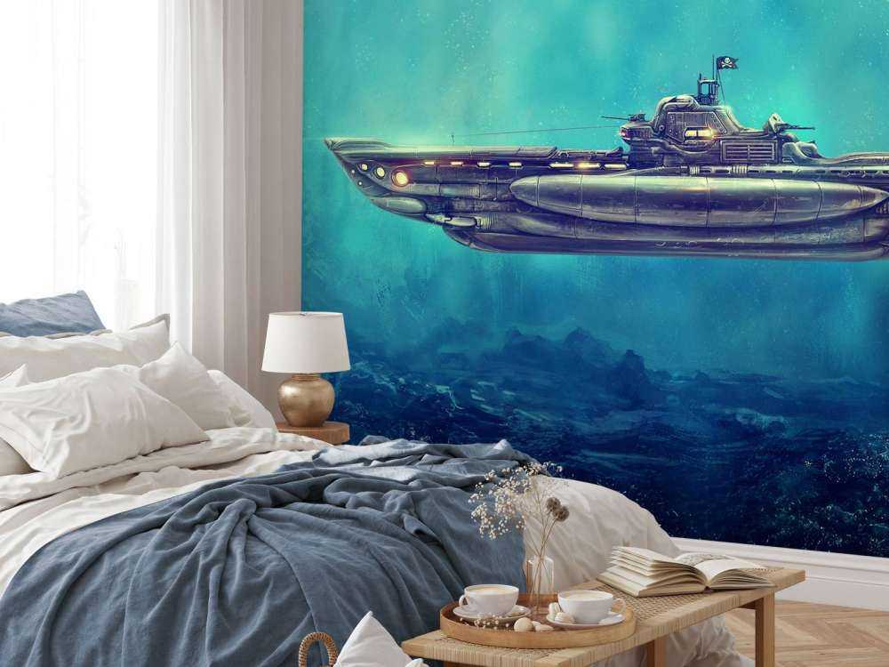 Piracka łódź podwodna w podwodnym świecie