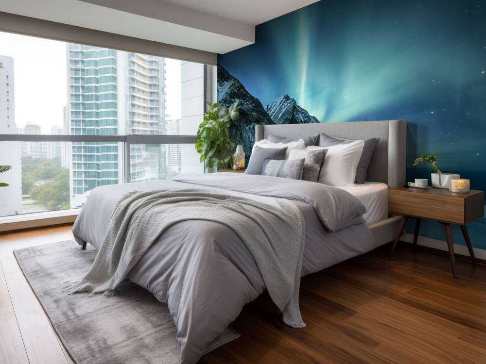 Zielone północne światła nad górami