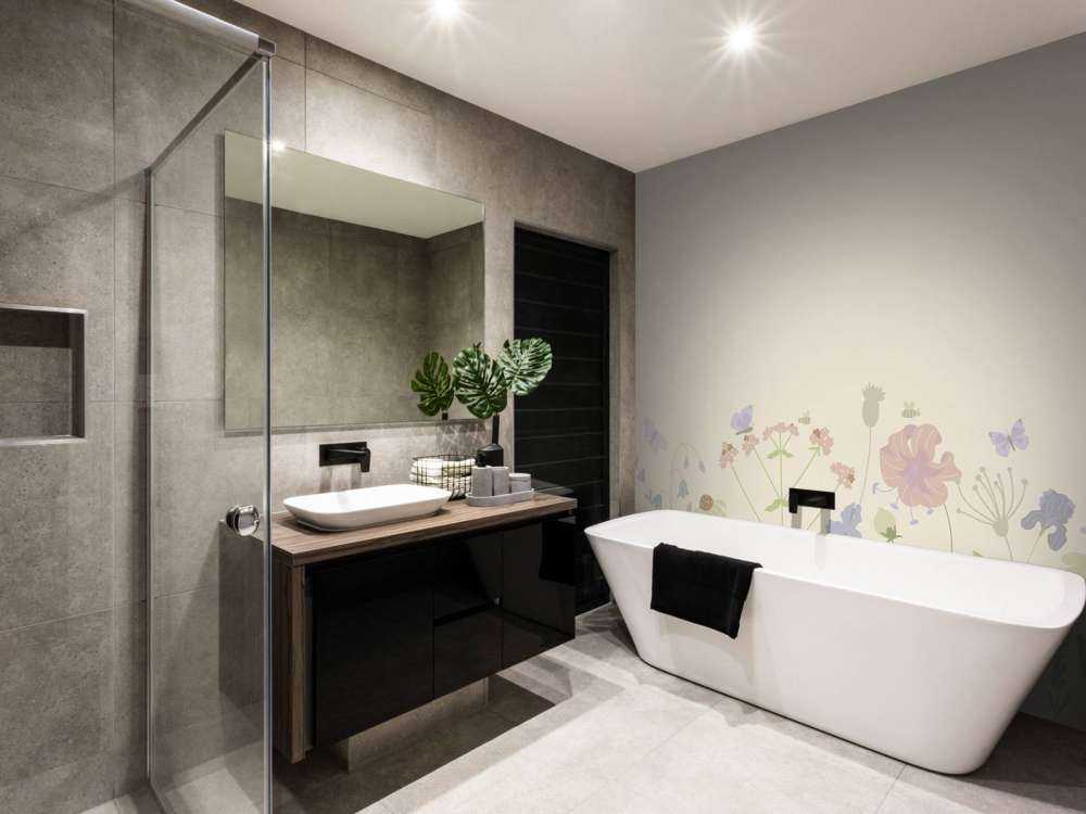 Pole kwiatów z motylami beżowy, stary różowy, zielony i liliowy