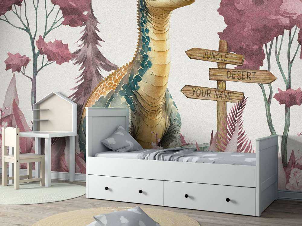 Młody brachiozaur w różowej dżungli