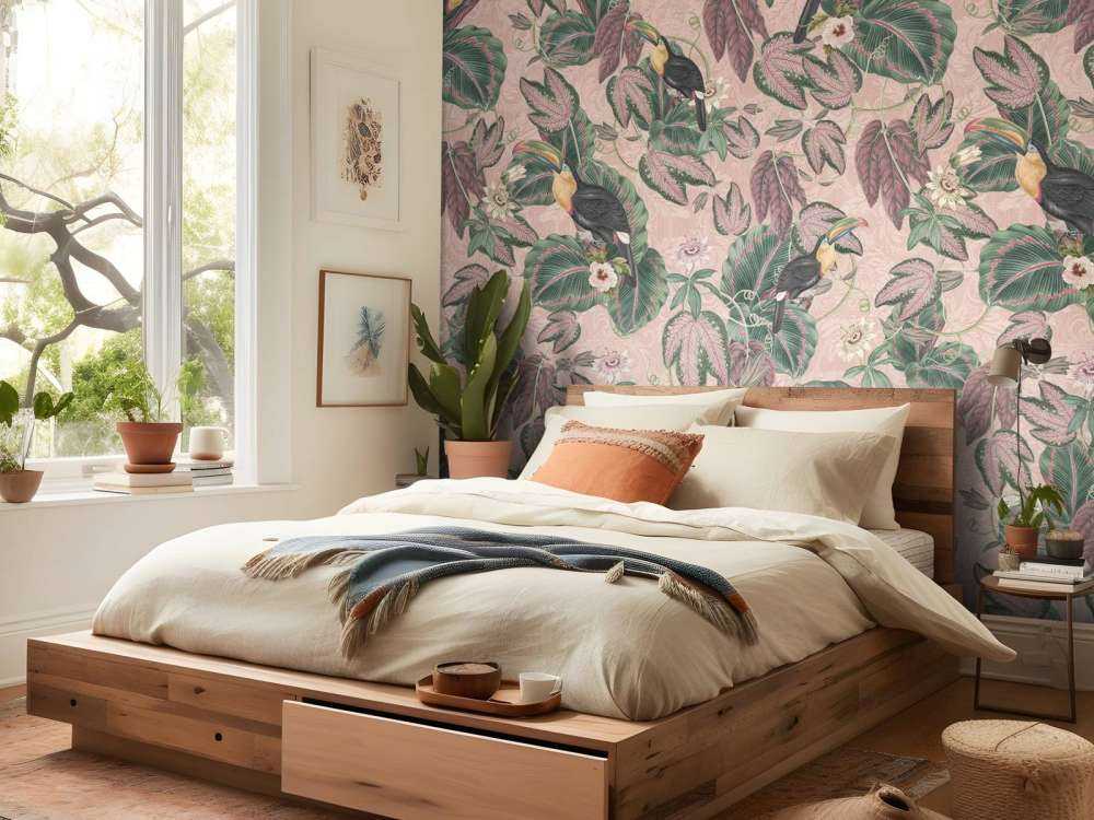 Ptaki i tukany z tropikalnej dżungli - różowy