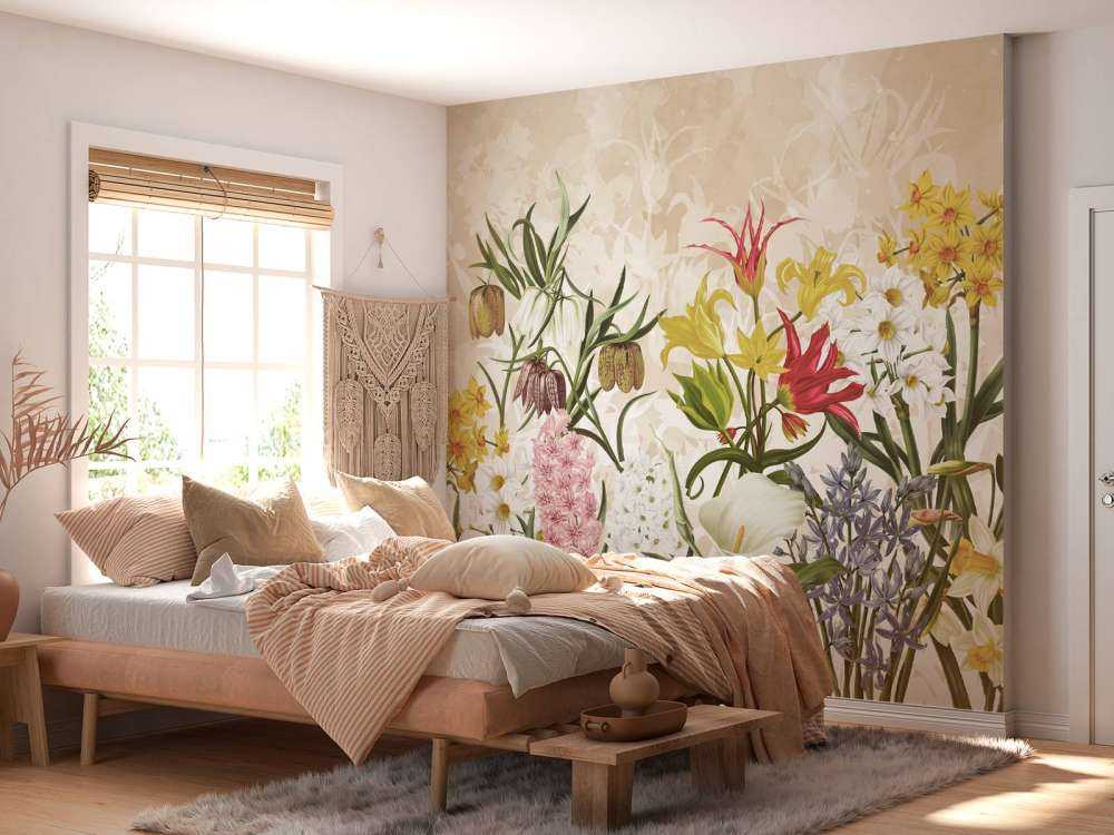 Kwiaty Wiosenne - Ciepły Miodowy Beż