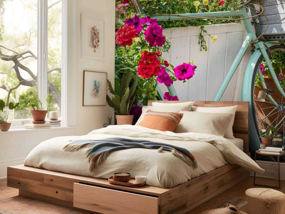 Stary rower z kwiatami