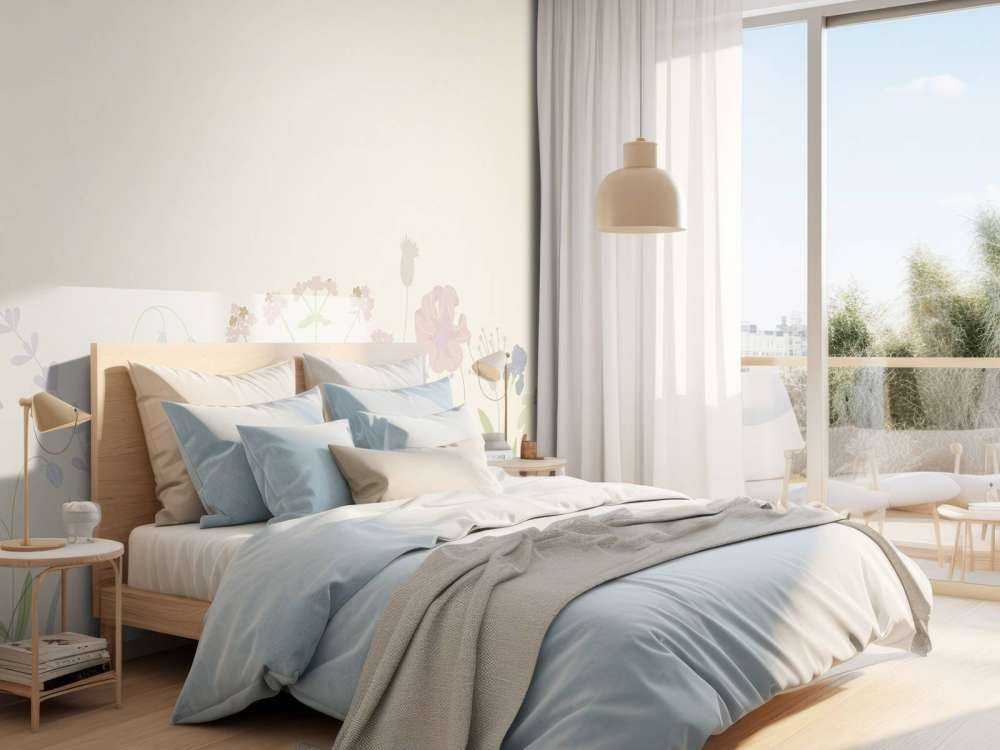 Pole kwiatów beżowych, starych różowych, zielonych i liliowych