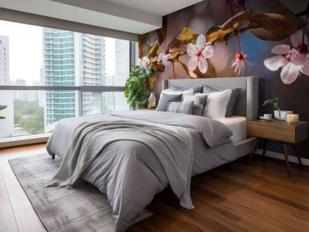 Różowe kwiaty i brązowe liście