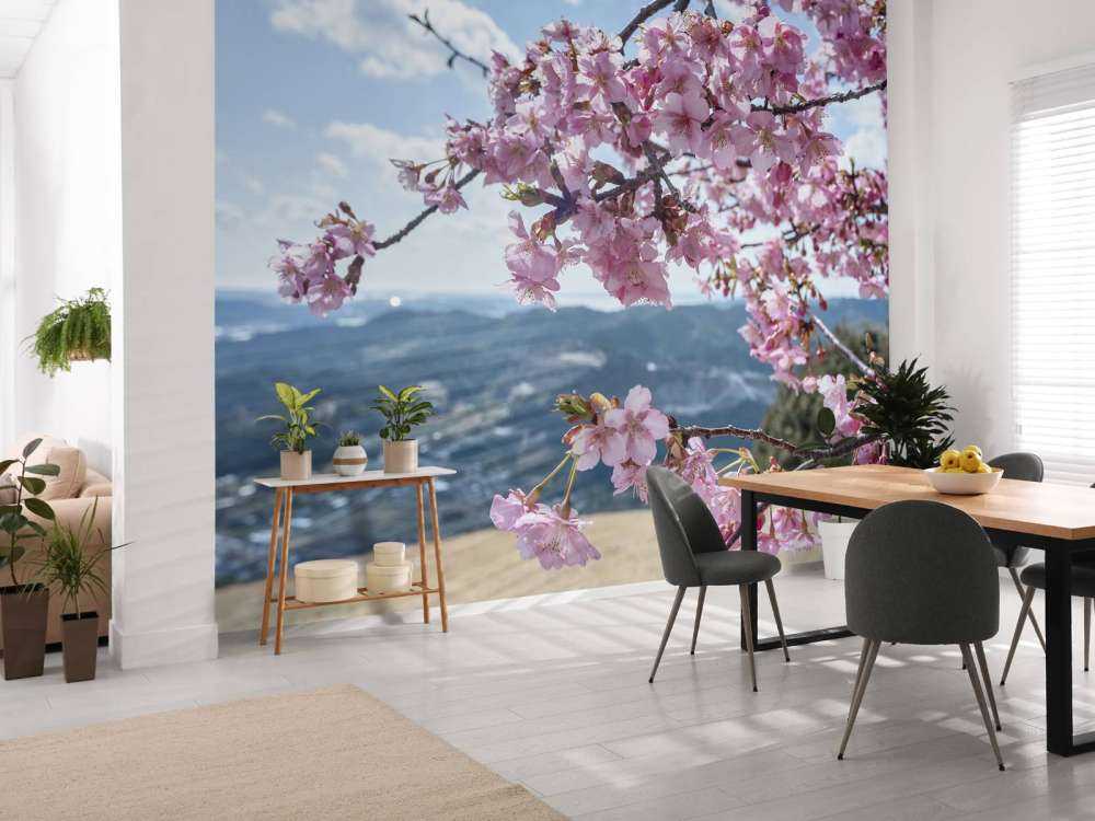 Kwiaty japońskie na tle gór