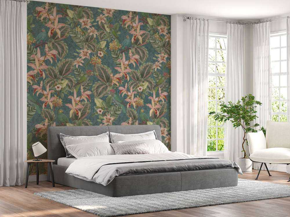 Ptaki i papugi z tropikalnej dżungli - turkusowy