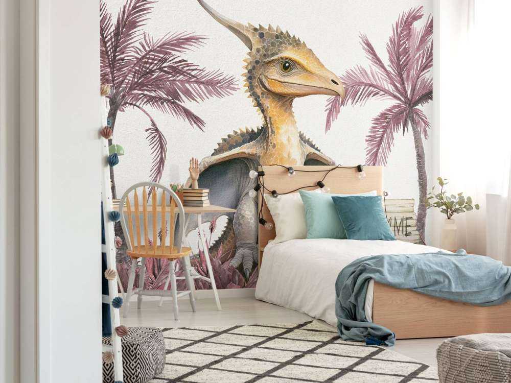 Młody pteranodon w różowej dżungli