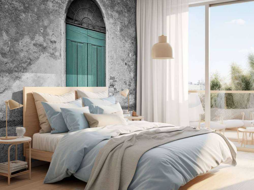 Zielone drzwi w starym murze