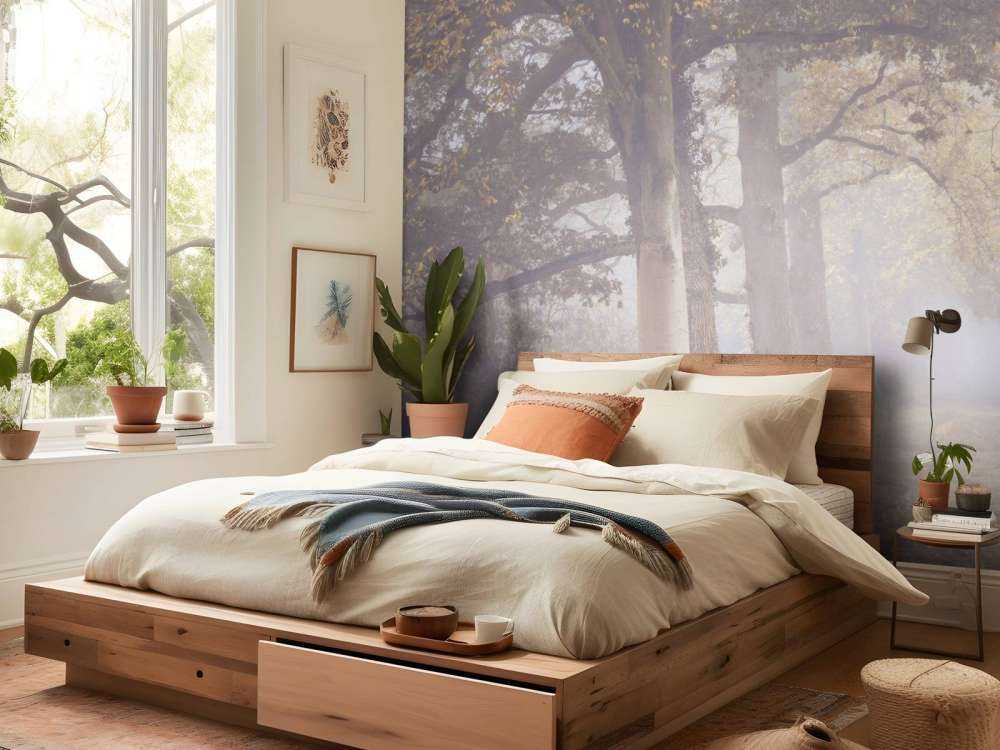 Zamglona droga z drzewami