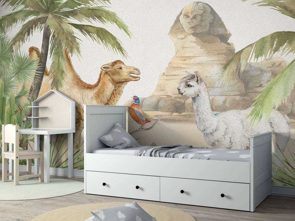 Wielbłąd i alpaka na pustyni