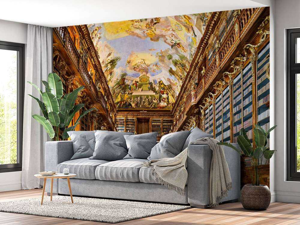 Historyczna biblioteka w ciepłym drewnie