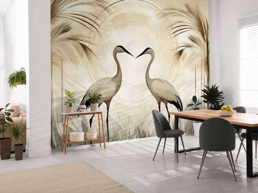 Żurawie o zachodzie słońca taupe