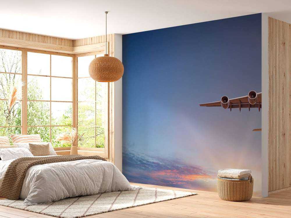 Samolot z pięknym słońcem