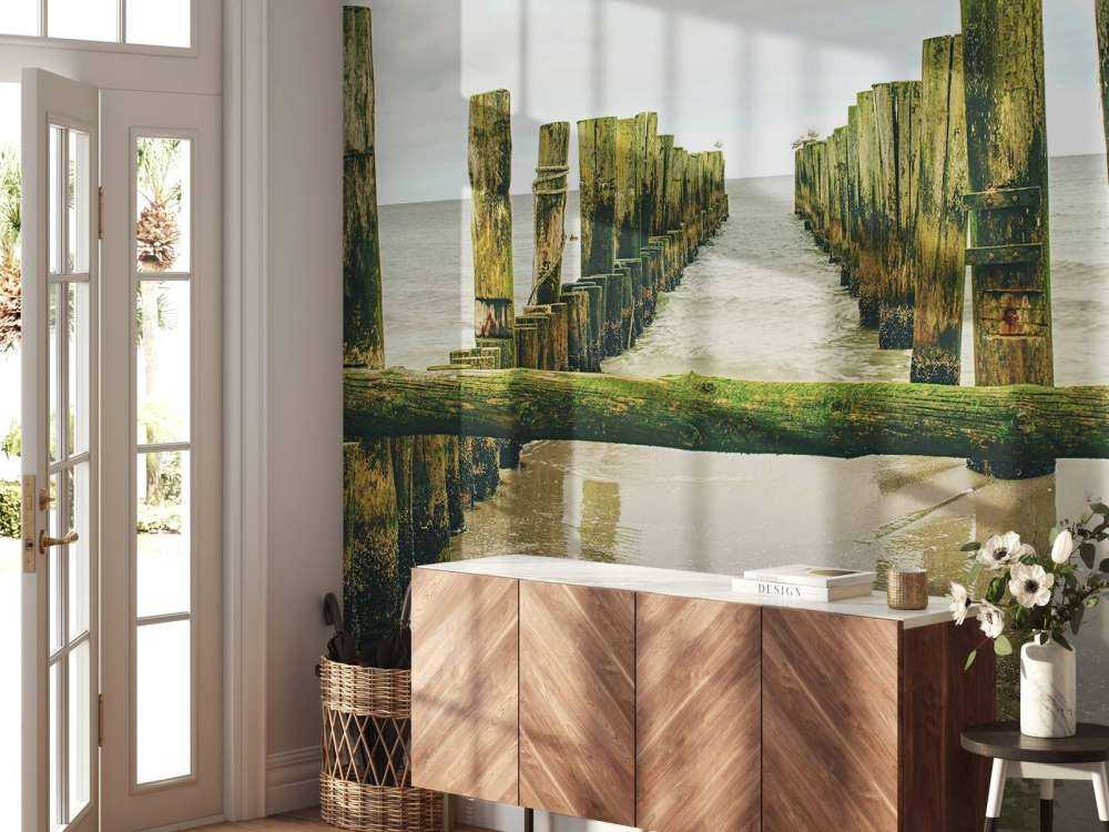 Mossy pile heads in the water