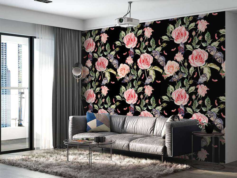 Kwiaty i motyle w akwareli.