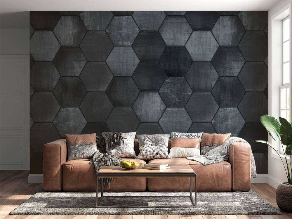 Heksagony z szarego kamienia