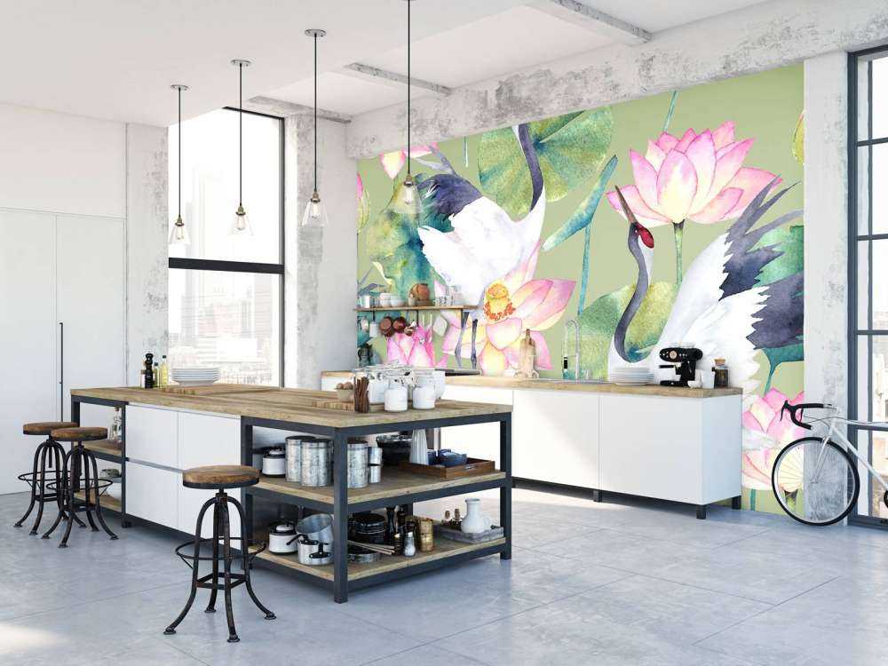 Żurawie między kwiatami