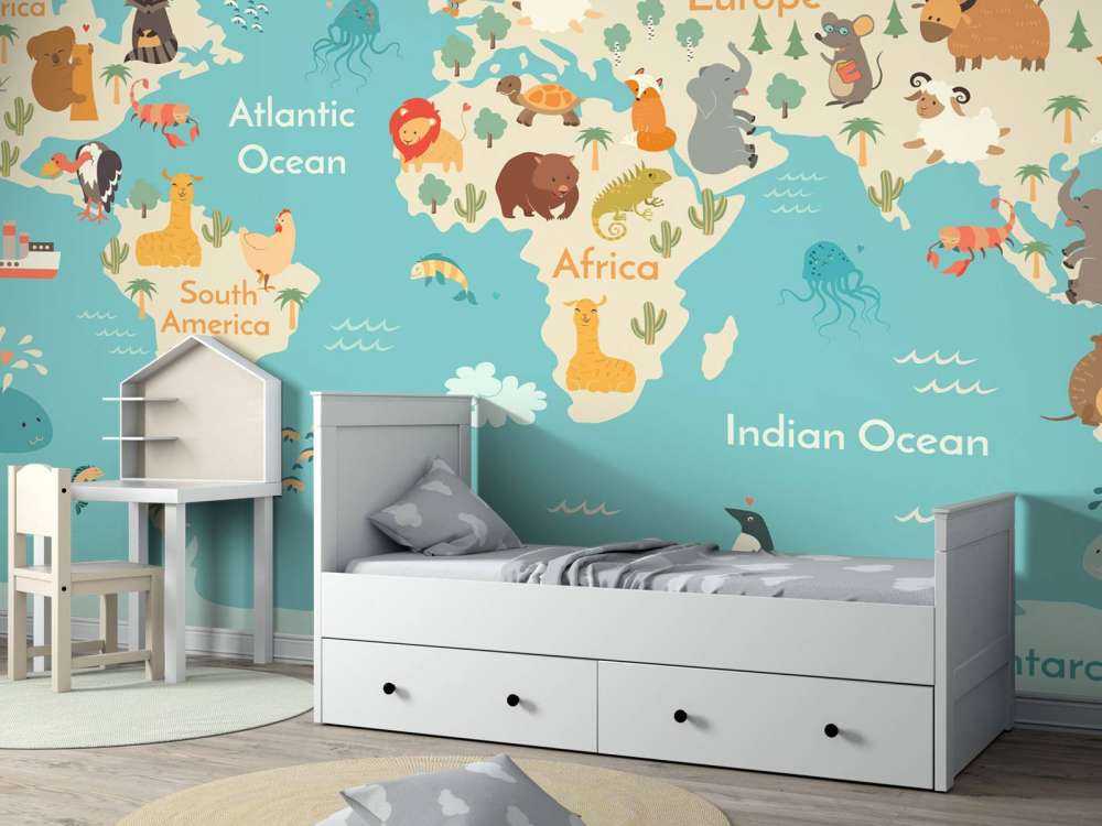 Mapa świata ze zwierzętami