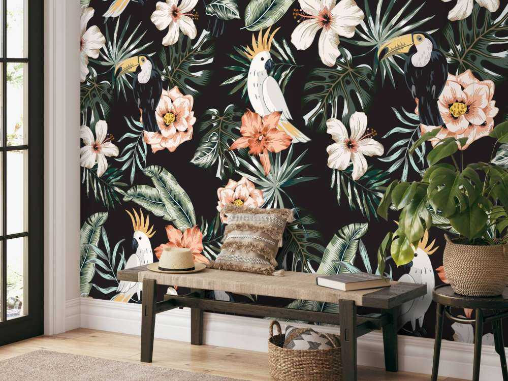 Tropikalny tukan i papuga