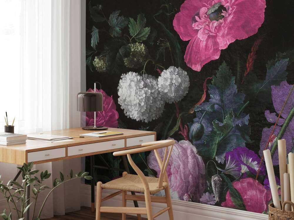 Barokowe kwiaty - martwa natura - nastrojowy róż