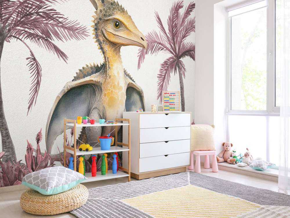 Młody pteranodon w różowej dżungli