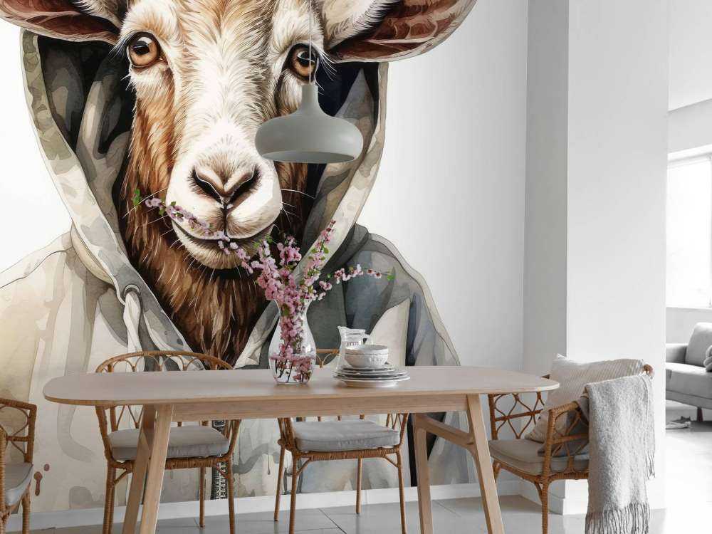 Akwarelowy rysunkowy kozioł w bluzie z kapturem