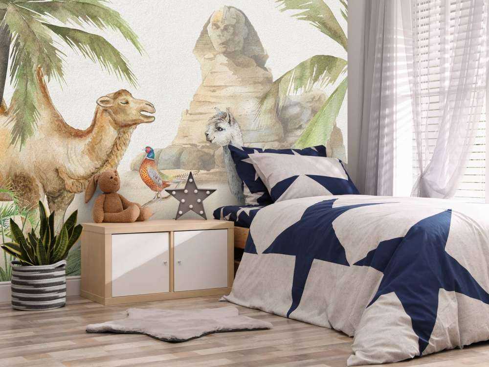 Wielbłąd i alpaka na pustyni