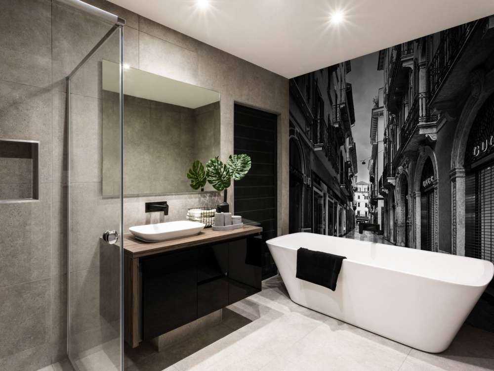 Ulica handlowa w czerni i bieli