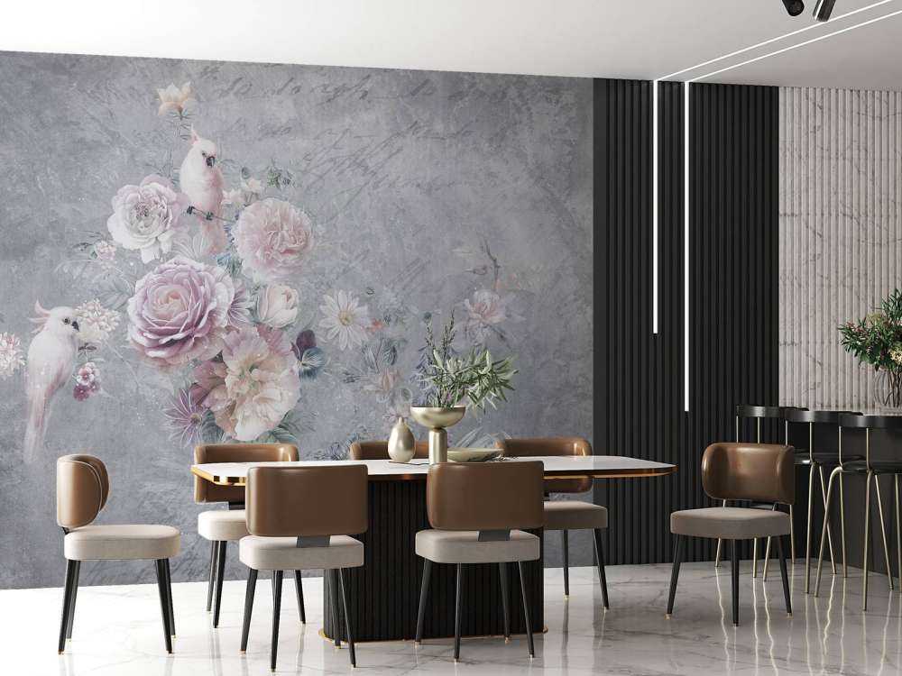 Papuga wśród kwiatów