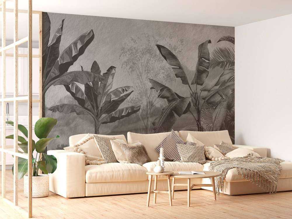 Drzewa bananowe w czerni i bieli