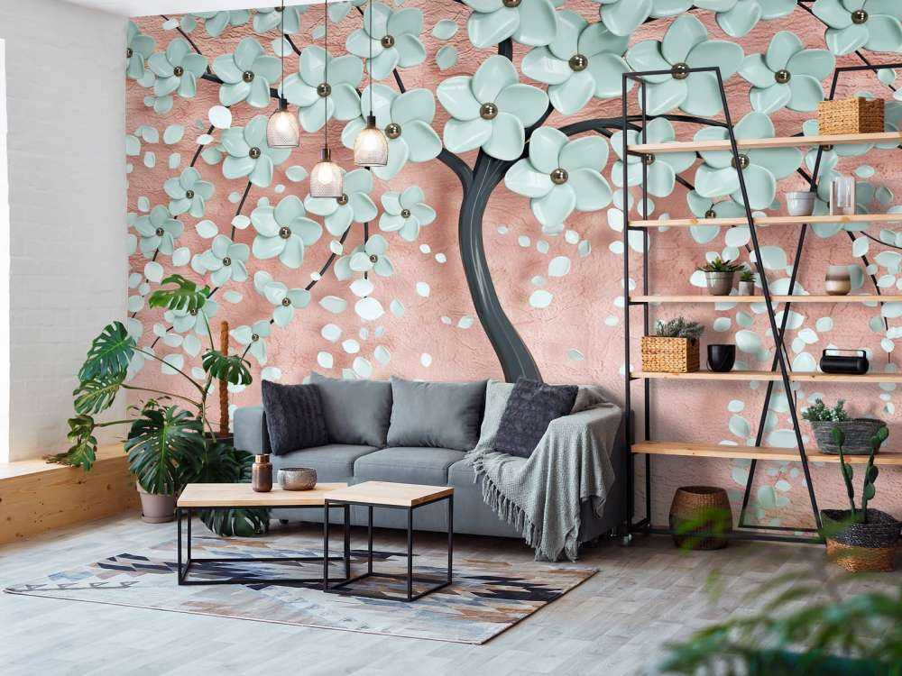 Czarne drzewo fantasy z kwiatami mięty