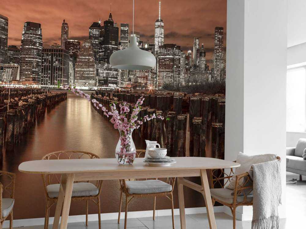 Linia brzegowa Manhattanu z falochronami