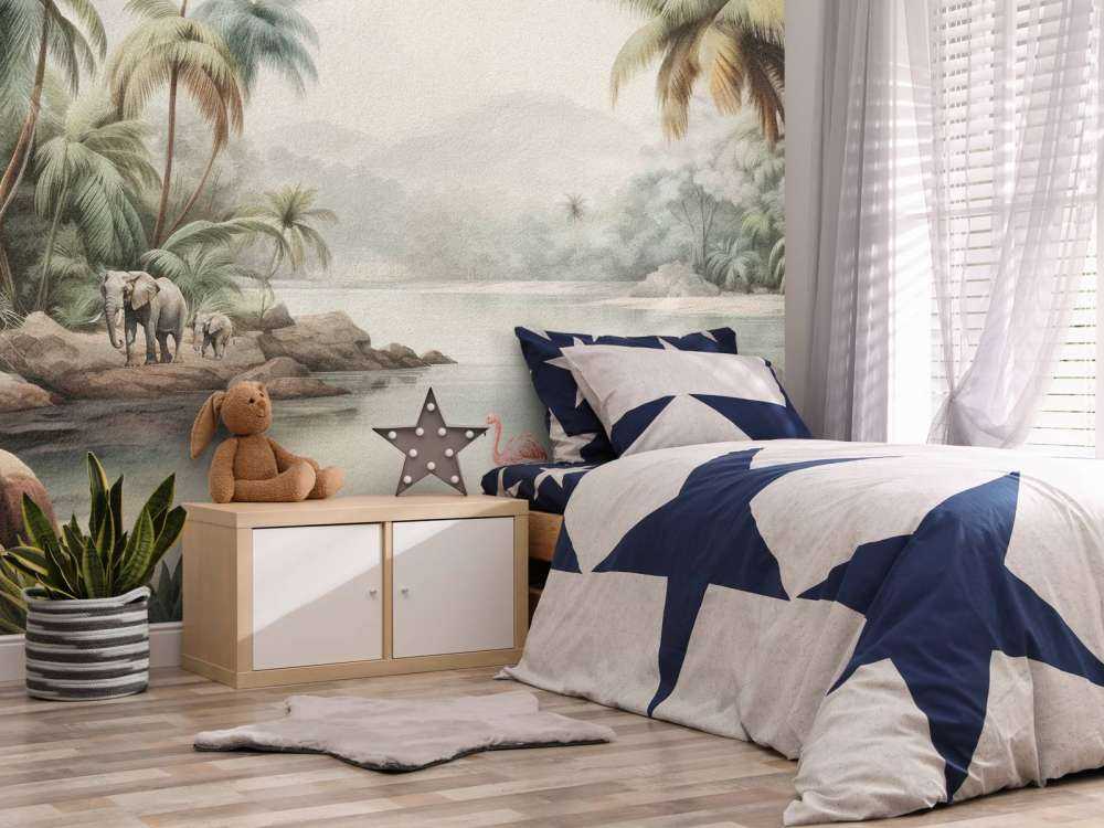 Krajobraz dżungli ze zwierzętami w kolorze