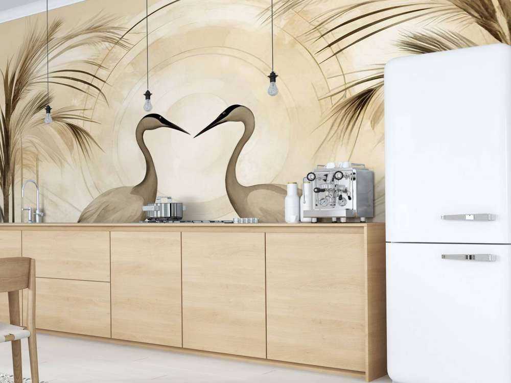 Żurawie o zachodzie słońca taupe