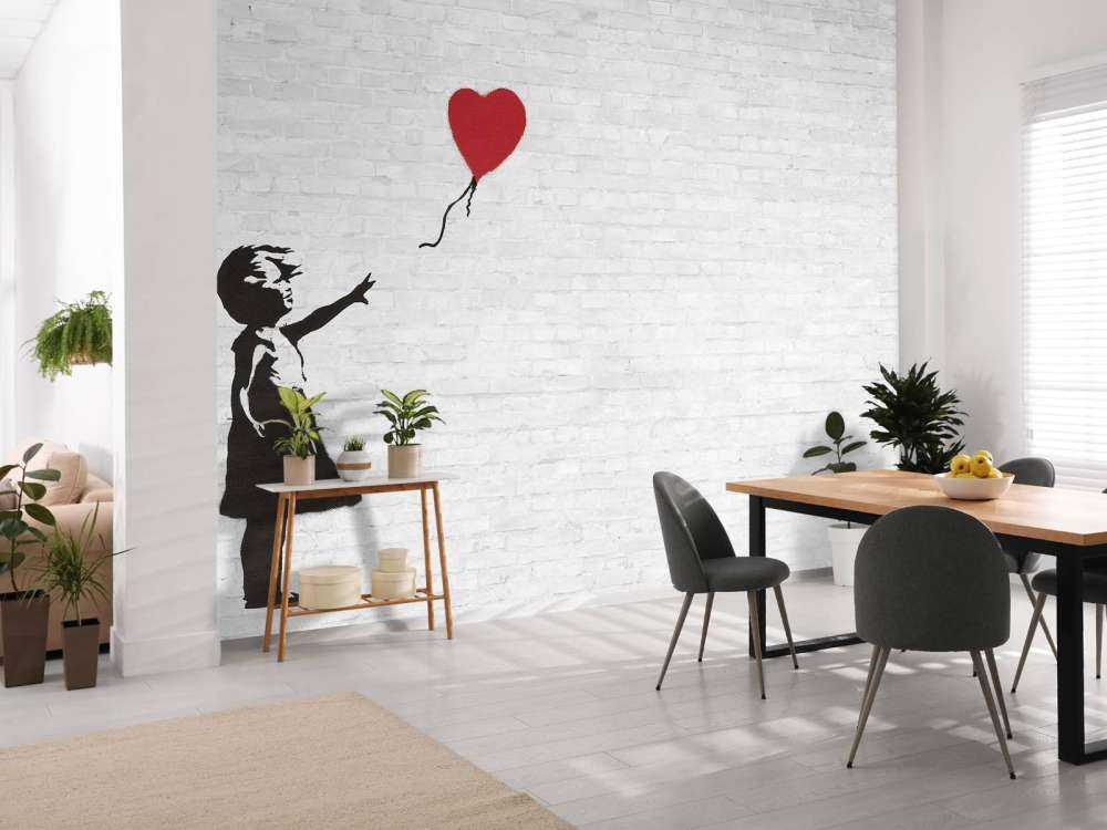Banksy - Balloon girl, white bricks