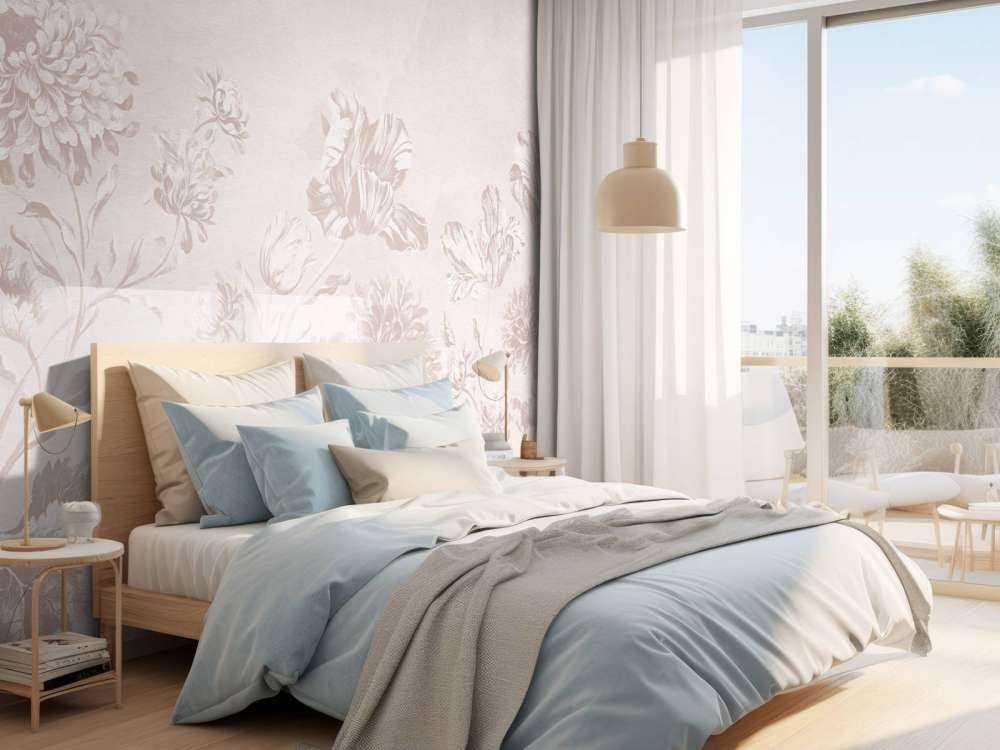 Barokowy pejzaż kwiatowy - pudrowy róż