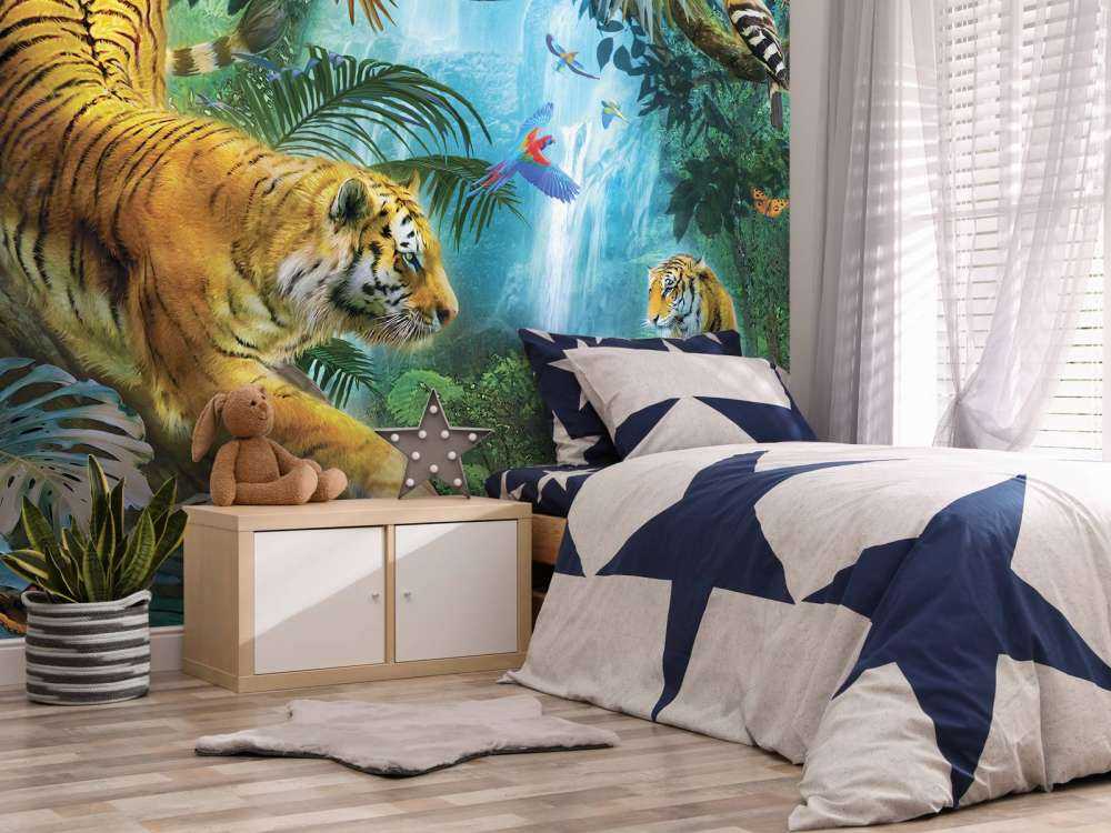 Tigers Near Waterfall