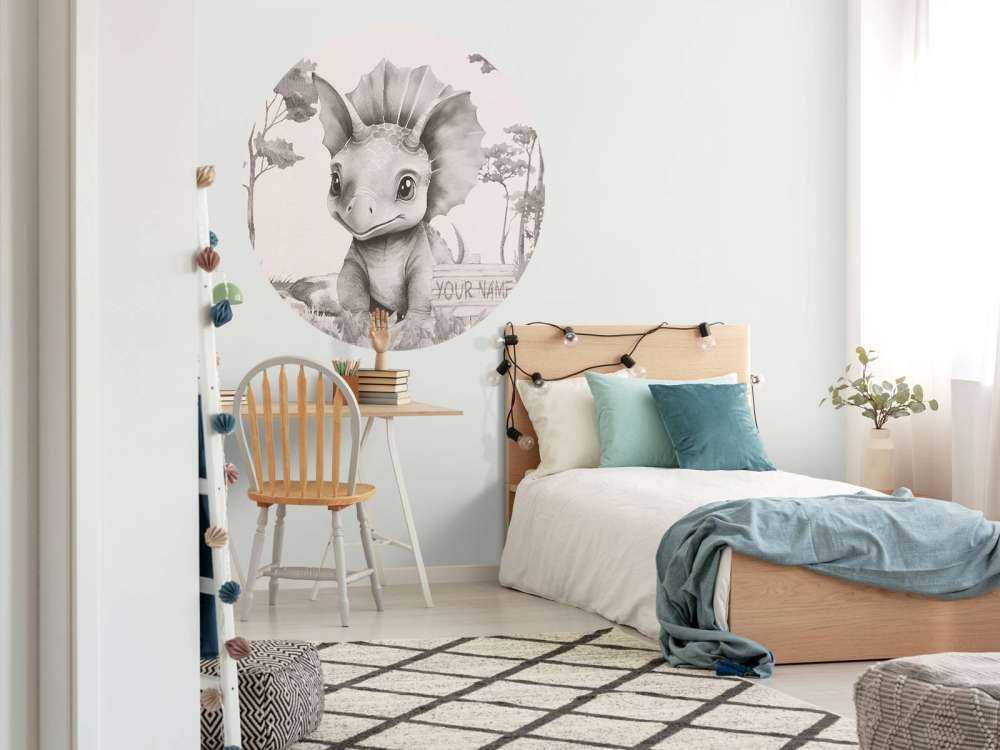 Młody triceratops w beżowej dżungli