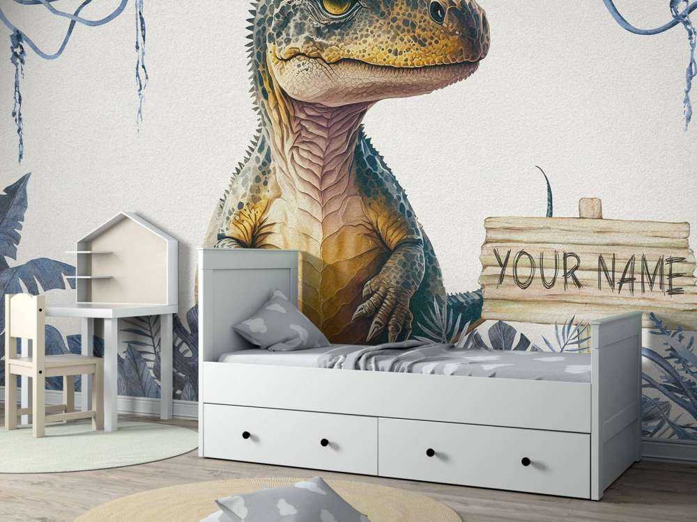 Młody t-rex w niebieskiej dżungli