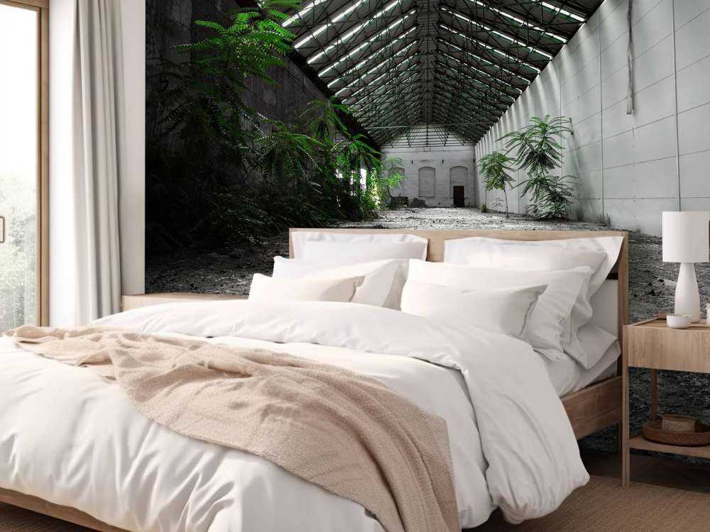 Hala przemysłowa z roślinami