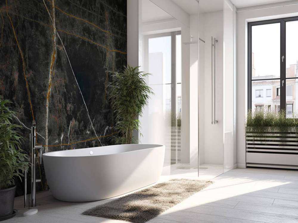 Czarny marmur z miedzianymi kloszami